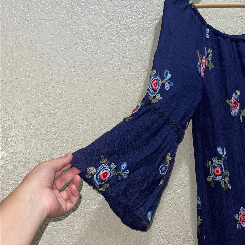 Fig and Flower Navy Dress with Floral Embroidery - Picture 3 of 5